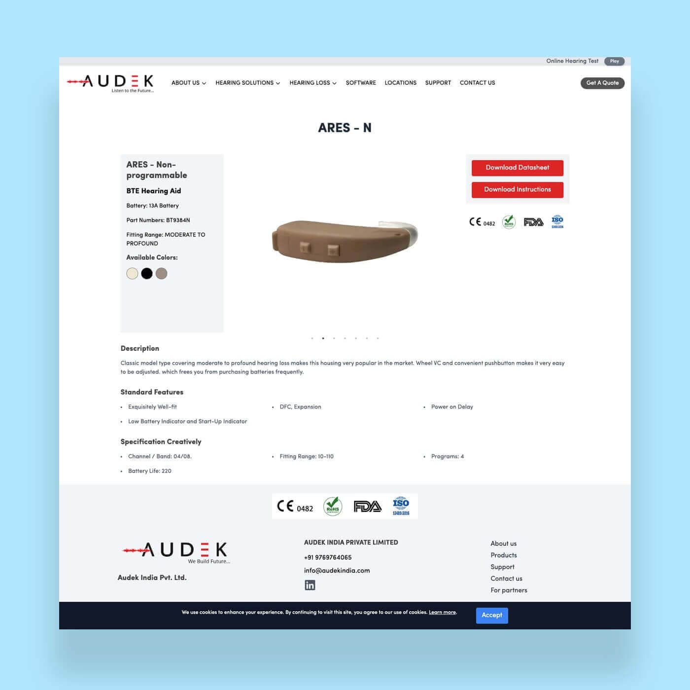 Audek India website homepage